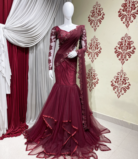Red wine Velvet Bridal Gown